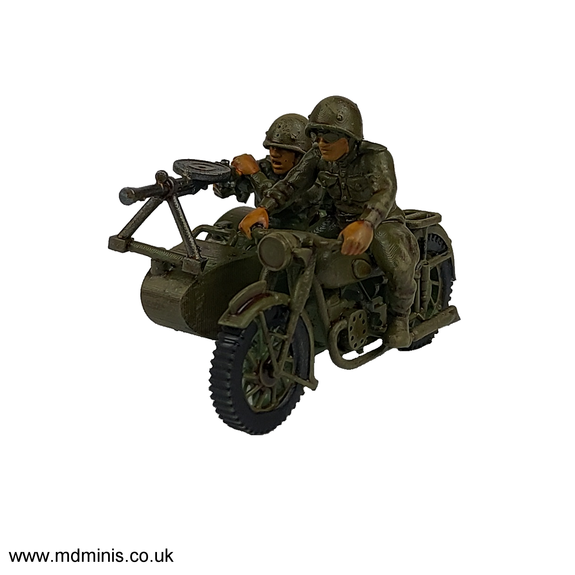 Painted 28mm resin 3D printed model of World War II Soviet Motorcycle and MMG sidecar.
